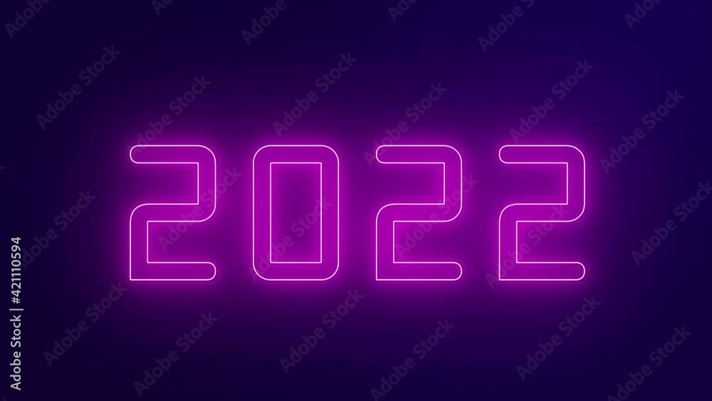 Animated glowing neon sign 2022 on blue background. New Year celebration Animated glowing neon sign 2022 on blue background. New Year celebration