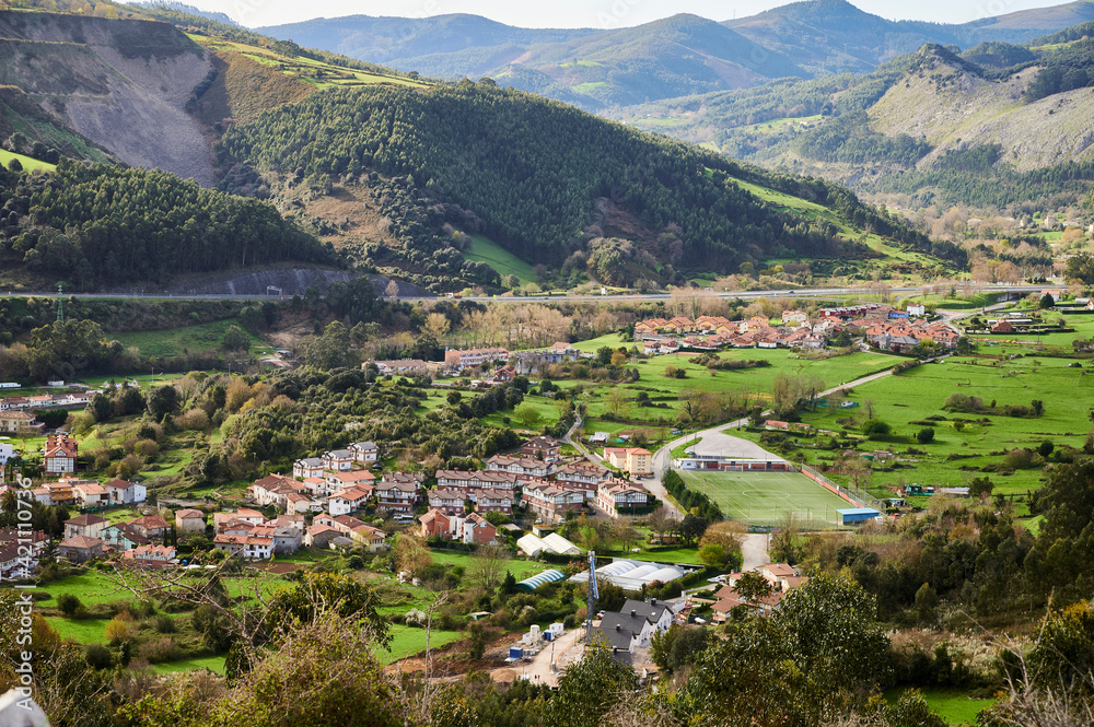 View of the neighborhood of Mioño, Castro Urdiales, Cantabria, Spain.