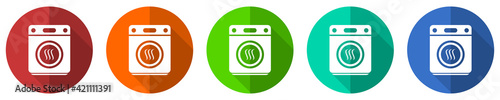 Dryer machine, laundry icon set, flat design vector illustration in 5 colors options for webdesign and mobile applications