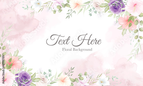 Beautiful hand drawn floral background with lovely flowers