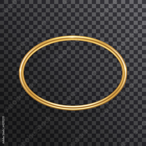 Golden oval frame isolated. Vector illustration. Gold 3d round label, modern circle badge, bronze metallic wire speech bubbles for motivational quotes, luxury realistic border