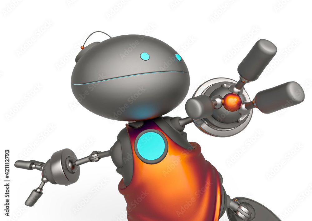 mini bot is doing some exercises in white background close up mini bot is doing some exercises in white background close up