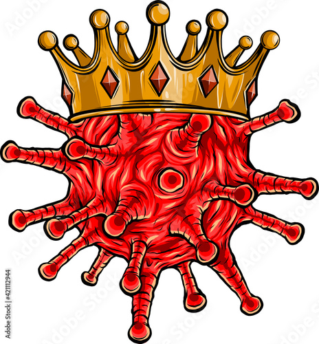 colored Coronavirus in a cartoon style with gold crown