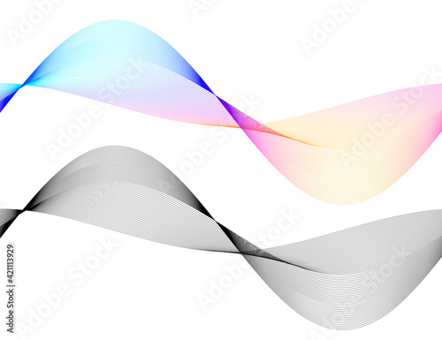 Design elements. Wave of many gray lines. Abstract wavy stripes on white background isolated. Creative line art. Vector illustration EPS 10. Colourful shiny waves with lines created using Blend Tool.