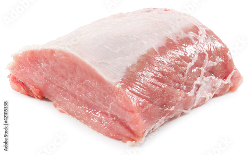 raw pork meat isolated on white background. Clipping path and full depth of field