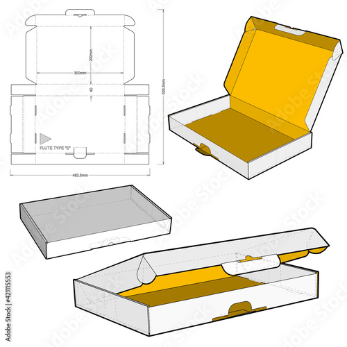 Self-assembling Folding Box. Ease of assembly, no need for glue (Internal measurement 30x20x40cm). The .eps file is full scale and fully functional. Prepared for real cardboard production.