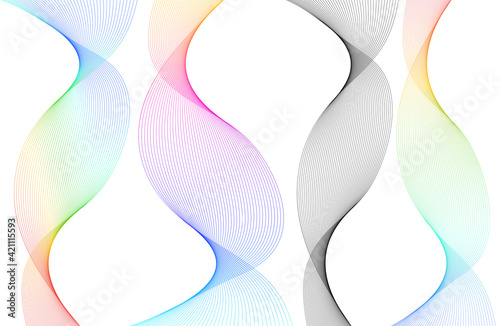 Design elements. Wave of many gray lines. Abstract wavy stripes on white background isolated. Creative line art. Vector illustration EPS 10. Colourful shiny waves with lines created using Blend Tool.