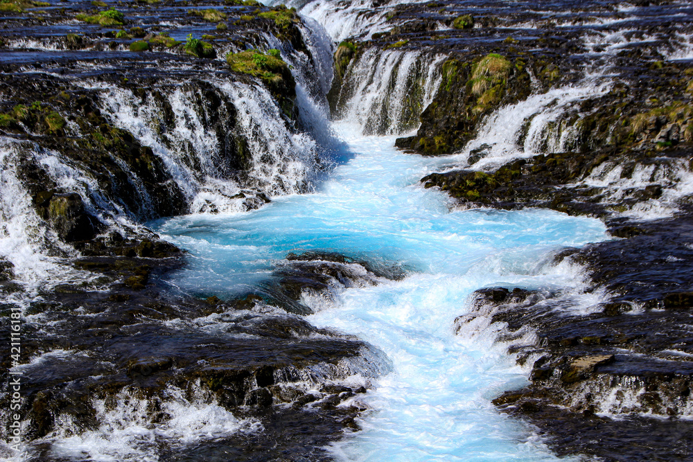 The beautiful blue Brúarfoss waterfall, Iceland