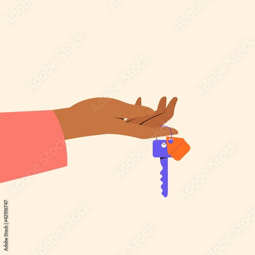 Hands giving keys to the house, vector illustration for real estate concept.