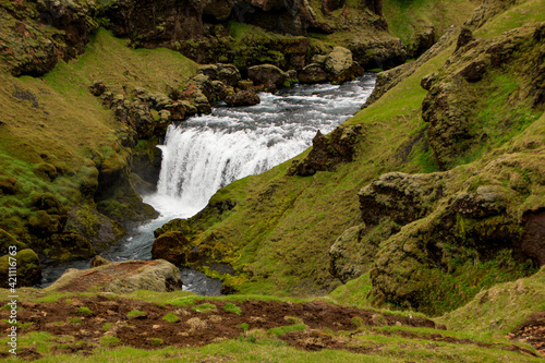 Steinbogafoss waterfall, situated above Skógafoss waterfall, Iceland © teddiviscious