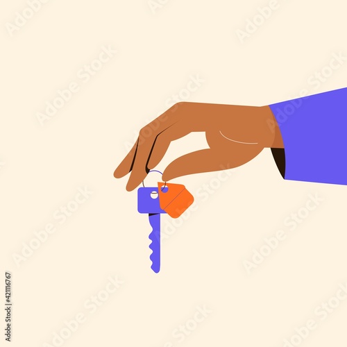 Hands giving keys to the house, vector illustration for real estate concept.