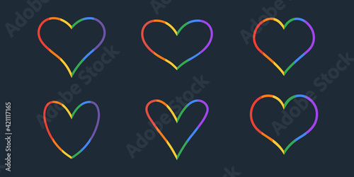 Pride LGBT heart vector line icon set, Rainbow Heart Flag. Isolated vector illustration.