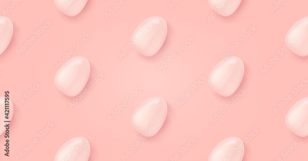 Vector soft pastel pink seamless background with flat lay eggs. Happy easter seamless wrapping paper pattern. Easter layout or banner with space for text