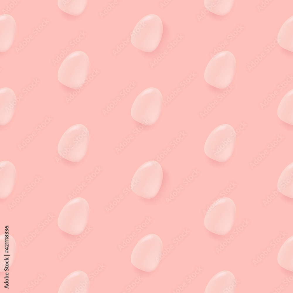 Vector soft pastel pink seamless background with flat lay eggs. Happy easter seamless wrapping paper pattern. Easter layout or banner with space for text