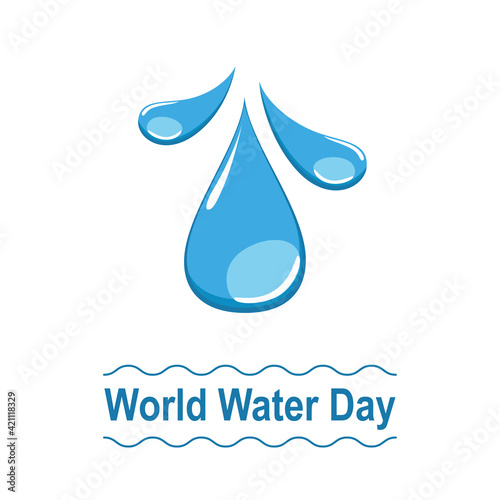 World water day vector banner. Blue drops and text on white background. Water concept flat design