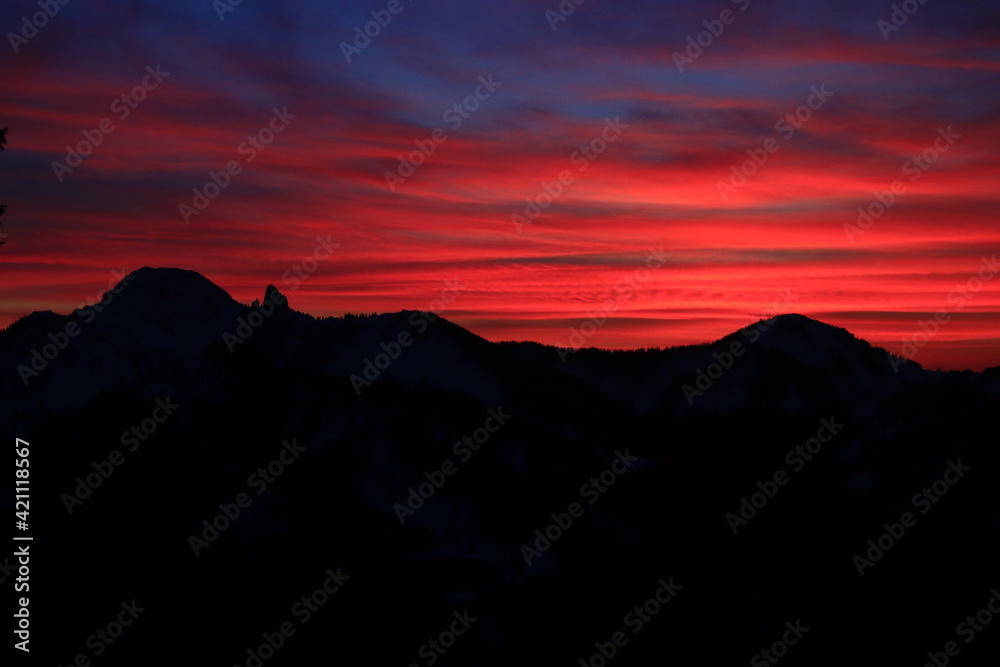 Sonnenuntergang an Blankenstein, Rißerkogl und Setzberg