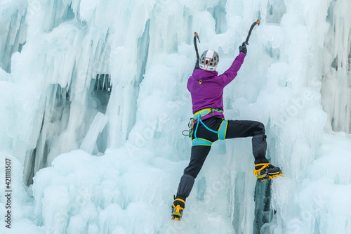 Ice climb with ice-axe