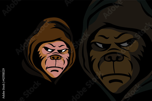 HOODED MONKEY HEAD MASCOT