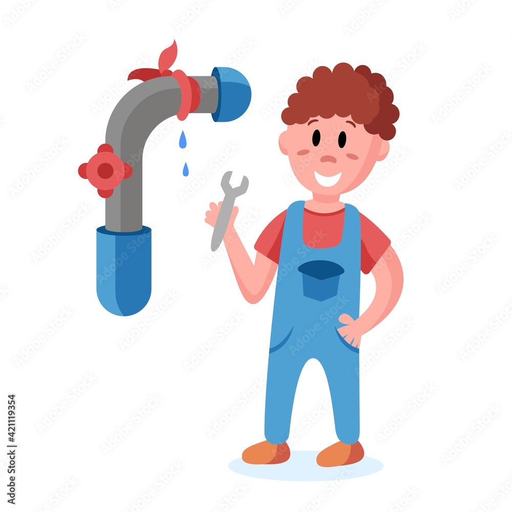 Profession. Vector illustration. Man plumber. Character, Daily work poster for business. Flat Profession. Vector illustration. Man plumber. Character, Daily work poster for business. Flat