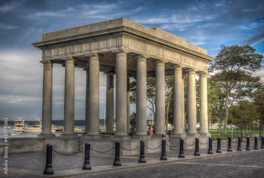 Plymouth Rock Monument site of the pilgrims landing in Plymouth, Massachusetts Plymouth Rock Monument site of the pilgrims landing in Plymouth, Massachusetts