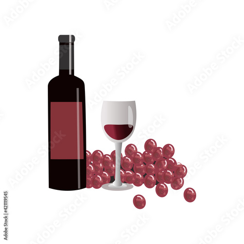 A bottle of wine, and glass.