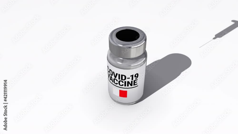 Seamless looping 3D animation of the covid-19 vaccine injection of a bottle with the flag of Malta in 4K resolution Seamless looping 3D animation of the covid-19 vaccine injection of a bottle with the flag of Malta in 4K resolution