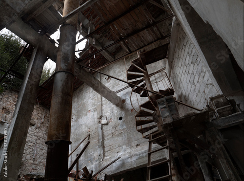 Abandoned factory. Industrial interior, abandoned factory building