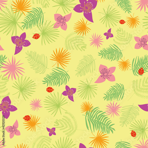 Vector pastel colorful leaves and flowers pattern background