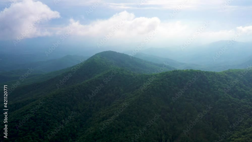 Flying over a dense forest of mountain peaks Flying over a dense forest of mountain peaks