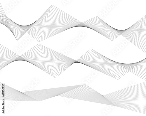 Design element Curved sharp corners wave many lines. Abstract vertical broken stripes on white background isolated. Creative line art. Vector illustration EPS 10. Colors line created using Blend Tool