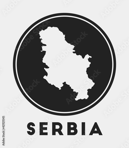 Serbia icon. Round logo with country map and title. Stylish Serbia badge with map. Vector illustration.