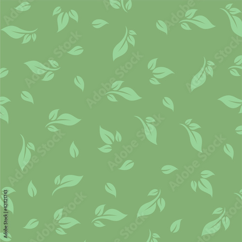 Seamless decorative backgroung with different green leafs.
