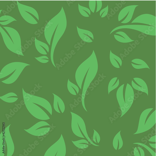 Seamless decorative backgroung with different green leafs.