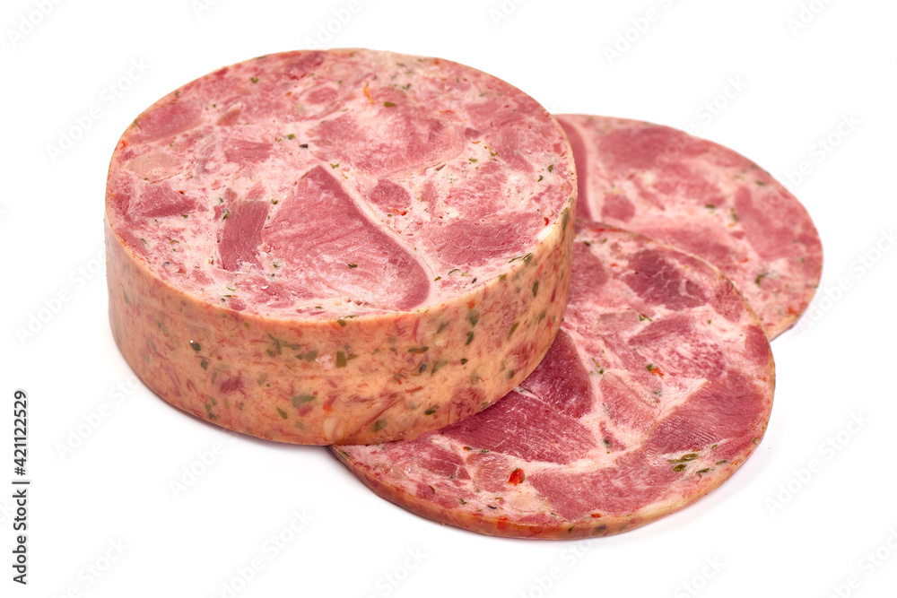 Ham sausage slices, isolated on white background. High resolution image Ham sausage slices, isolated on white background. High resolution image