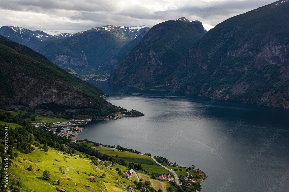 Scenic view of Aurlandsfjord, Norway