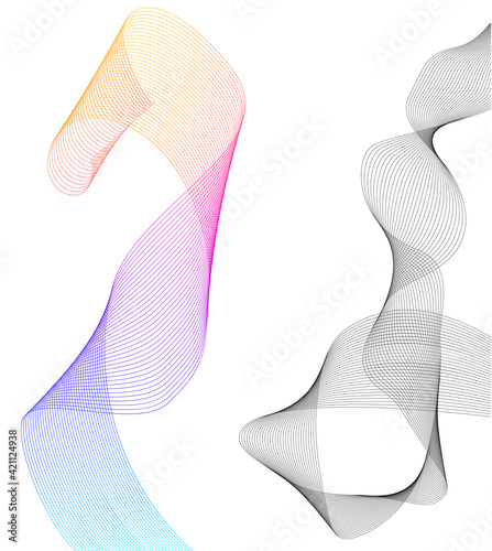 Design elements. Wave of many gray lines. Abstract wavy stripes on white background isolated. Creative line art. Vector illustration EPS 10. Colourful shiny waves with lines created using Blend Tool.