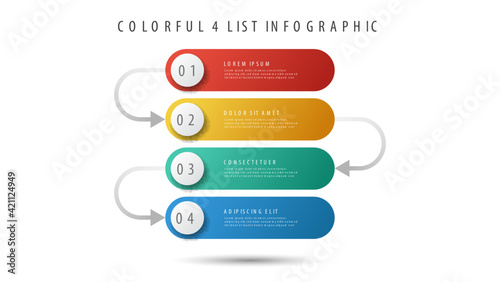Colorful layout with 4 points of steps or list with arrows, infographic element template vector.