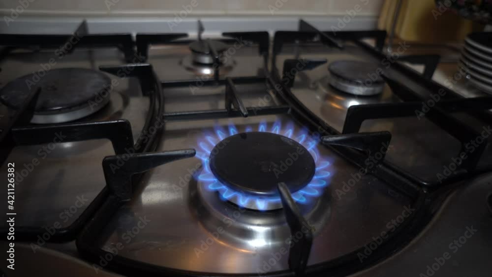 Close up natural gas inflammation in stove burner. Close up natural gas inflammation in stove burner.