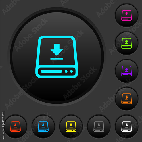 Download to hard drive dark push buttons with color icons