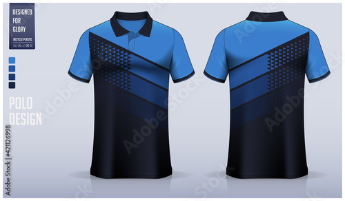 Blue Polo Shirt mockup template design for soccer jersey, football kit, sport uniform and casual wear. Vector Illustration.