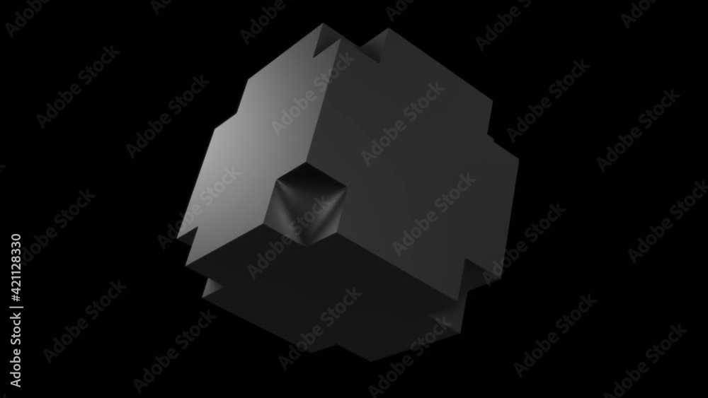 Abstract black cube. Transformation into plus form. Looped animation isolated. 3d rendering. Block or square or box