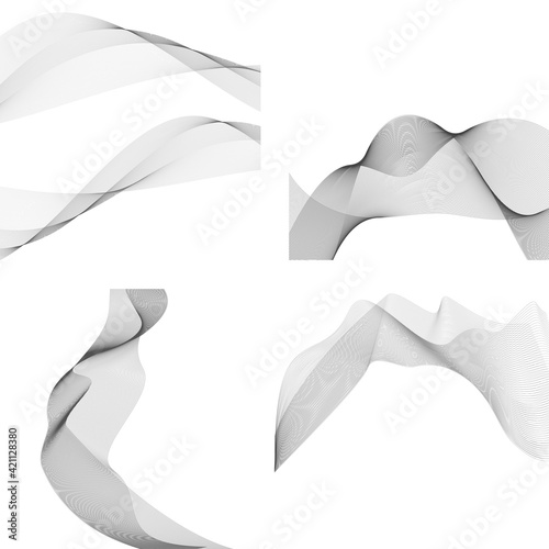 Design elements. Wave of many gray lines. Abstract wavy stripes on white background isolated. Creative line art. Vector illustration EPS 10. Colourful shiny waves with lines created using Blend Tool.