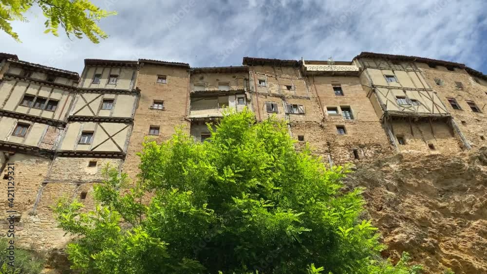 Frías, Burgos. A beautiful medieval village in Burgos province, Castilla y León, Spain. Panoramic view of 'Las casas colgadas'.