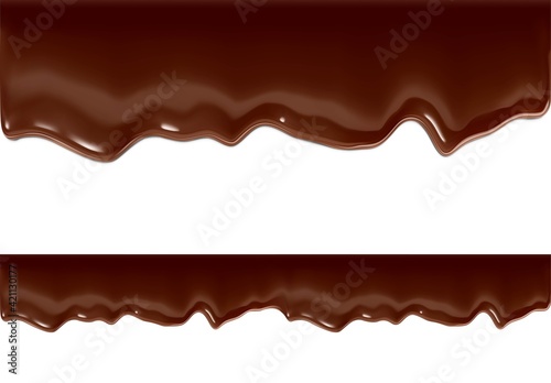 Realistic chocolate falling drops. Vector illustration isolated on white background. Сan easily be used for different backgrounds. EPS10.	
