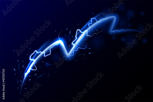 Abstract effect of sparkling lightning. Energy charge. Blue glowing flash