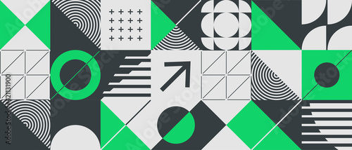 Abstract background with geometric shapes and halftone textures. Minimalistic geometric pattern in Scandinavian style.