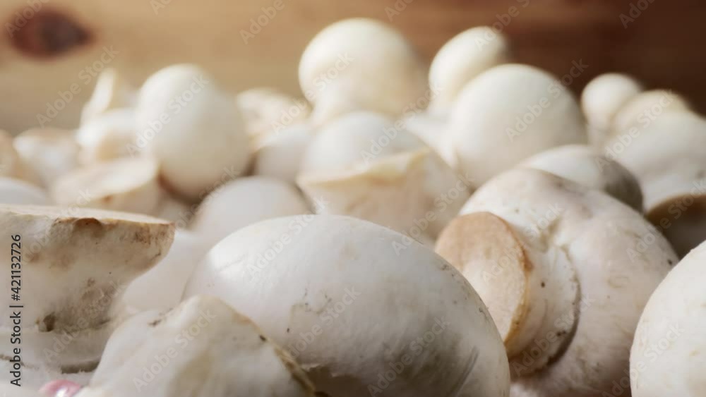 Baby Mushrooms Macro shot of Raw organic vegetables .Probe lens shot with parallax effect. Baby Mushrooms Macro shot of Raw organic vegetables .Probe lens shot with parallax effect.