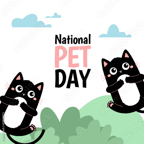 National pet day holiday social media post and card design with cute pets