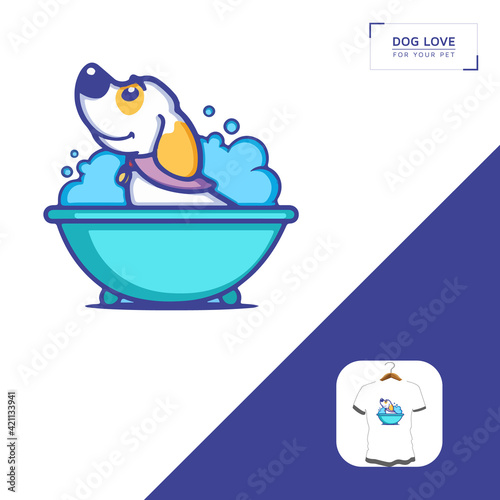 Dog grooming company. Dog bath, dog t shirt design your own