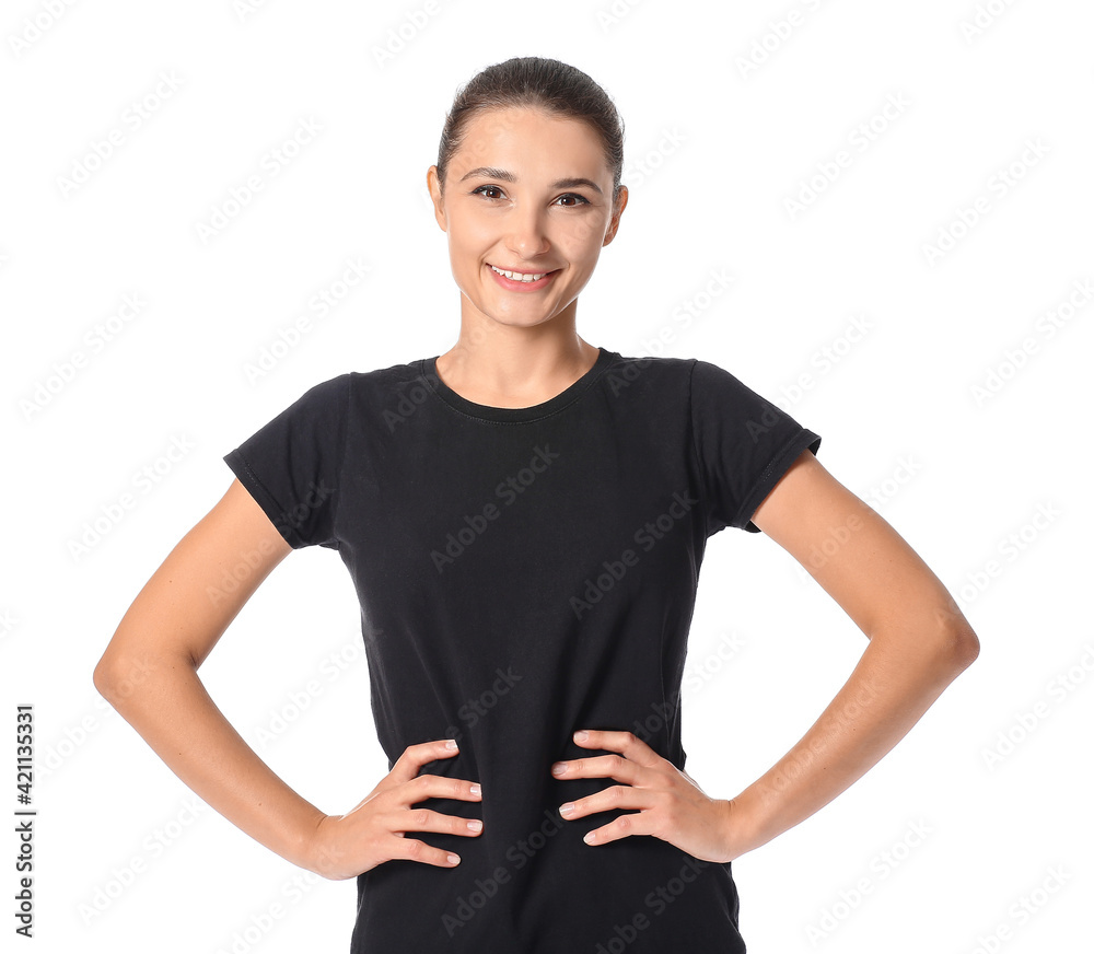 Beautiful young woman on white background Beautiful young woman on white background